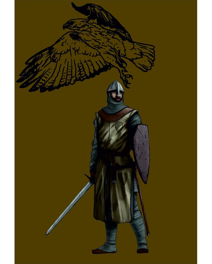 Bandera medieval guerrero y águila Bandera medieval guerrero y águila